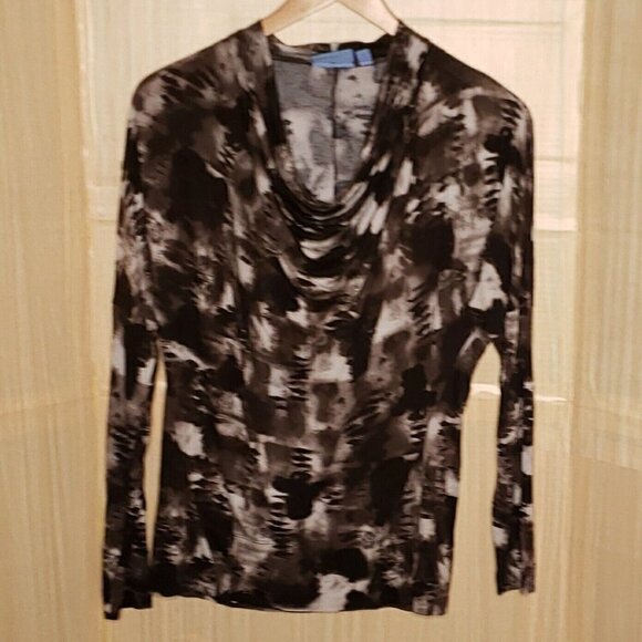 Simply Vera Vera Wang Womens Brown Tie Dye Knit Draped Neck Top Medium - Picture 1 of 6